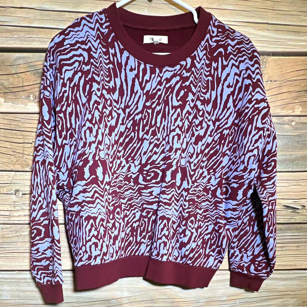 Madewell Women's XS Crewneck Pullover Sweatshirt Zebra Graphic Cotton Terry
